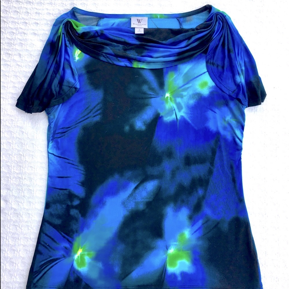 WORTHINGTON STRETCH BLOUSE DRAPE NECK and SLEEVES